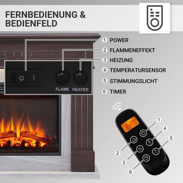 CrownFlame Elektrokamin Leandros, Standkamin mit Heizung 2000W, Heizung, LED-Beleuchtung, 3D-Flammeneffekt & Fernbedienung