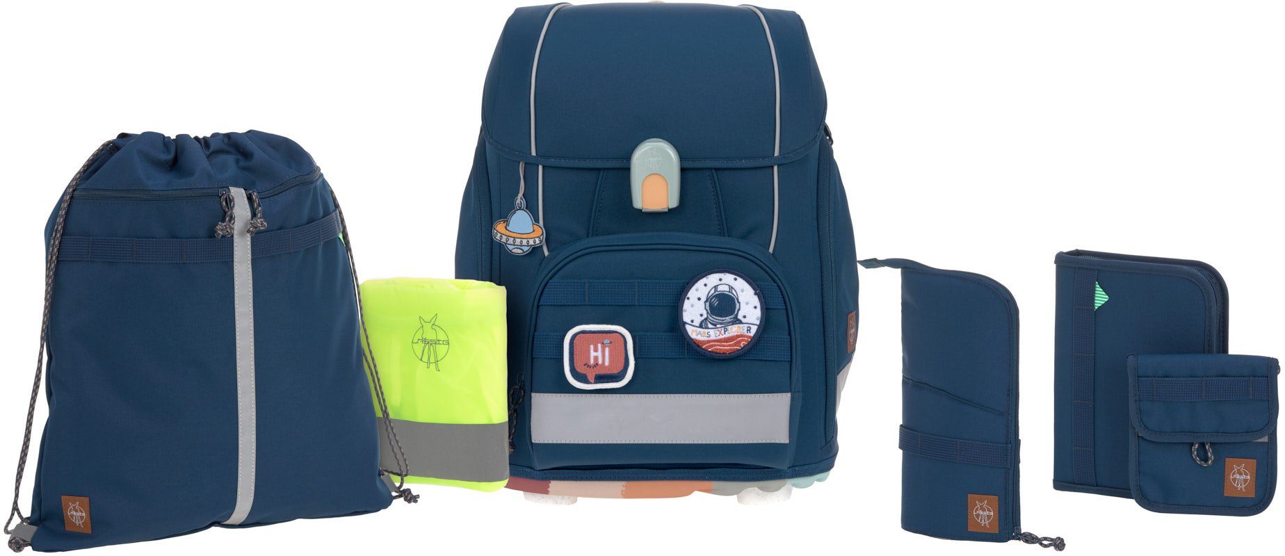LÄSSIG Schulranzen Unique, Boxy, Navy (Set, 7-tlg), PETA-approved vegan, aus recyceltem Material