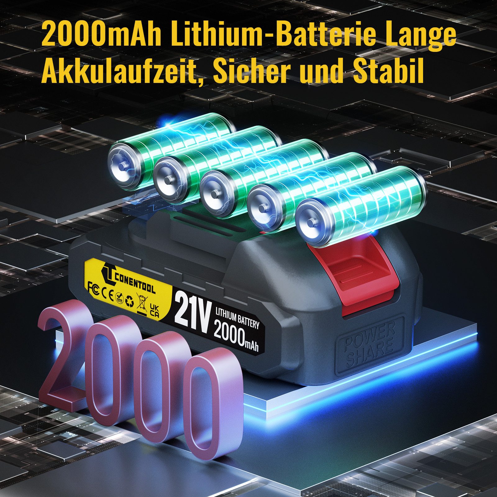 CONENTOOL Akku-Rasentrimmer 21V Rasentrimmer mit Akku und Ladegerät, 15 cm Arbeitsbreite Messer, Trimmer Freischneider Set, inkl. 2 Akkus 21V/2,0 Ah