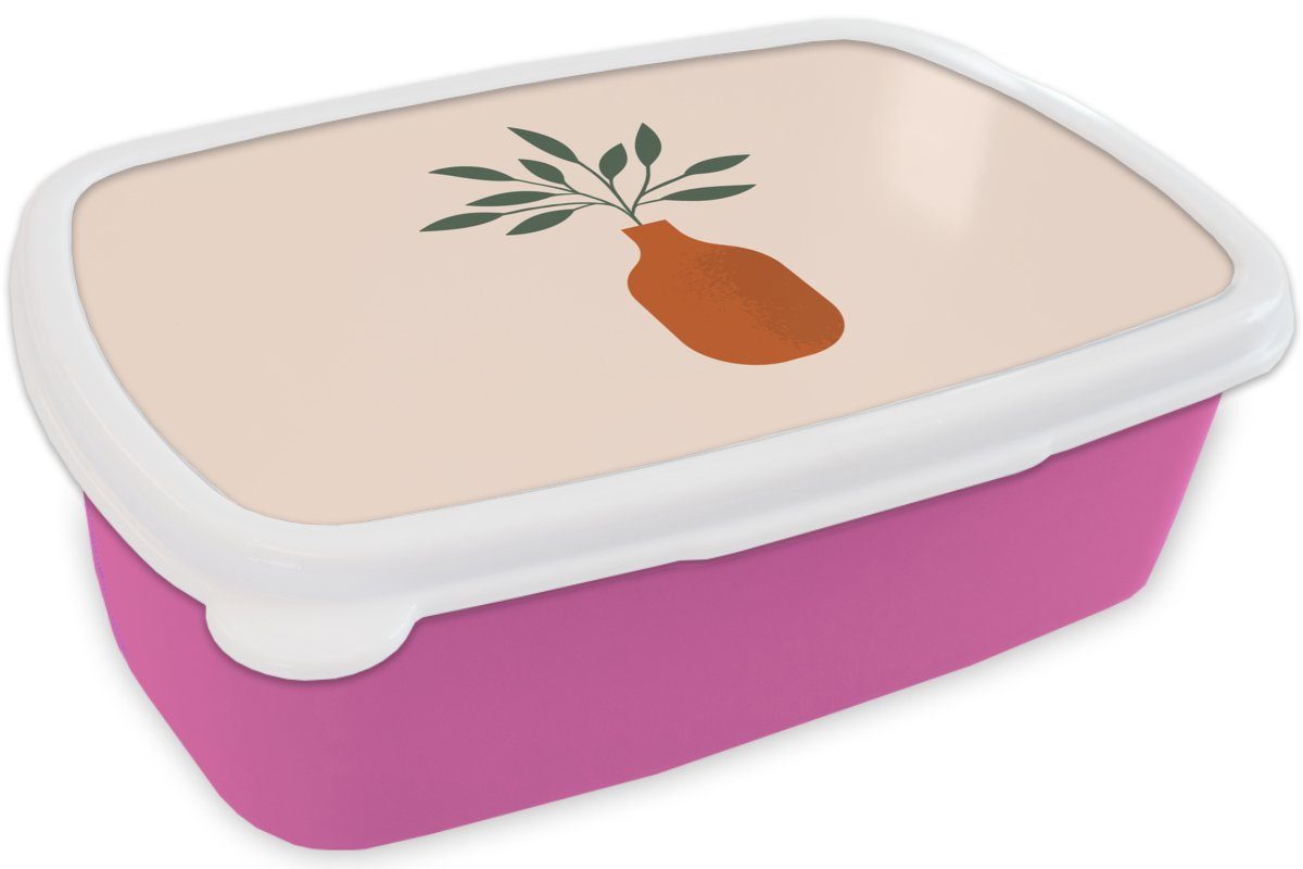 MuchoWow Lunchbox Vase Erwachsene, - Pastell., rosa für Kunststoff Brotdose Pflanze Snackbox, - (2-tlg), Kinder, Mädchen, Kunststoff, Brotbox
