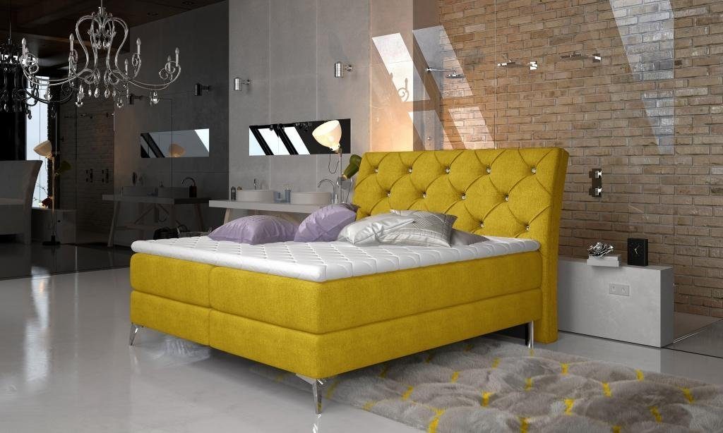 Modern Textil Doppel Bett Bett Stil Polster JVmoebel Design gelb Barock