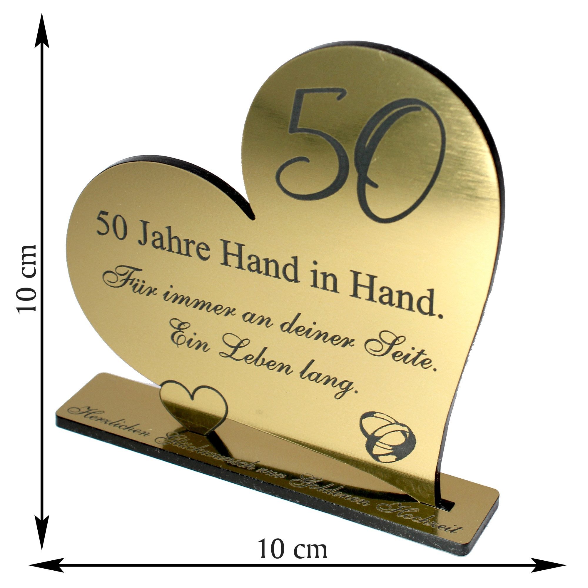 Dekolando Hochzeitskarte Goldene Hochzeit Geschenk Herz 50 Jahre Goldoptik Aufsteller 10 cm