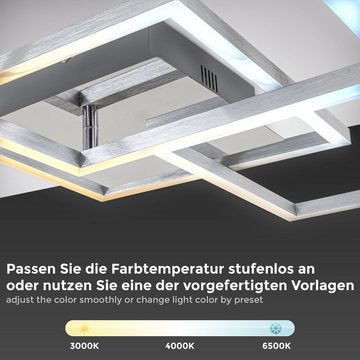 B.K.Licht Deckenleuchte LED Deckenlampe 76x36 dimmbar 32W Timer Fernbedienung alu-matt BKL1335, Dimmfunktion, LED fest integriert, Farbwechsler, Kaltweiß, Neutralweiß, Warmweiß, FRAME Decke eckig CCT 3000-6500K 2600lm Memory Nachtlicht Wohnzimmer