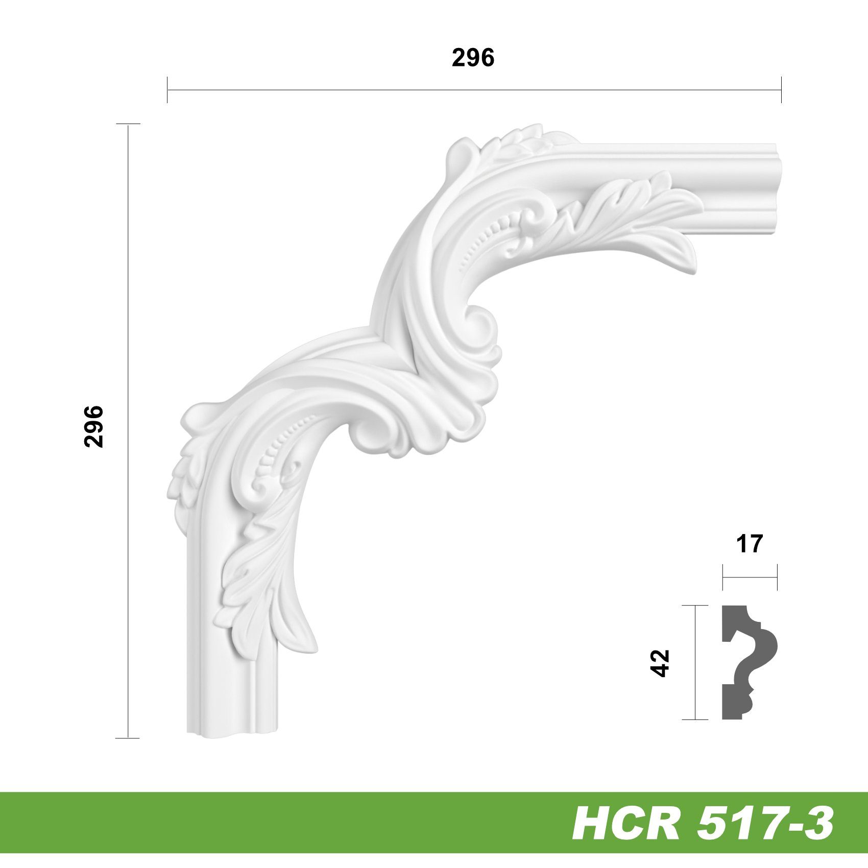 Ecken, HCR517-3) 2 Stuck Zierleiste widerstandsfähig, modern HCR517-3, Eckstück Verzierung Stück Vertäfelung (2 PU-Polyurethane mm 296 - Hexim & Weiß x schneeweiß 296 aus HEXIM Rahmen - extrem HCR517-3