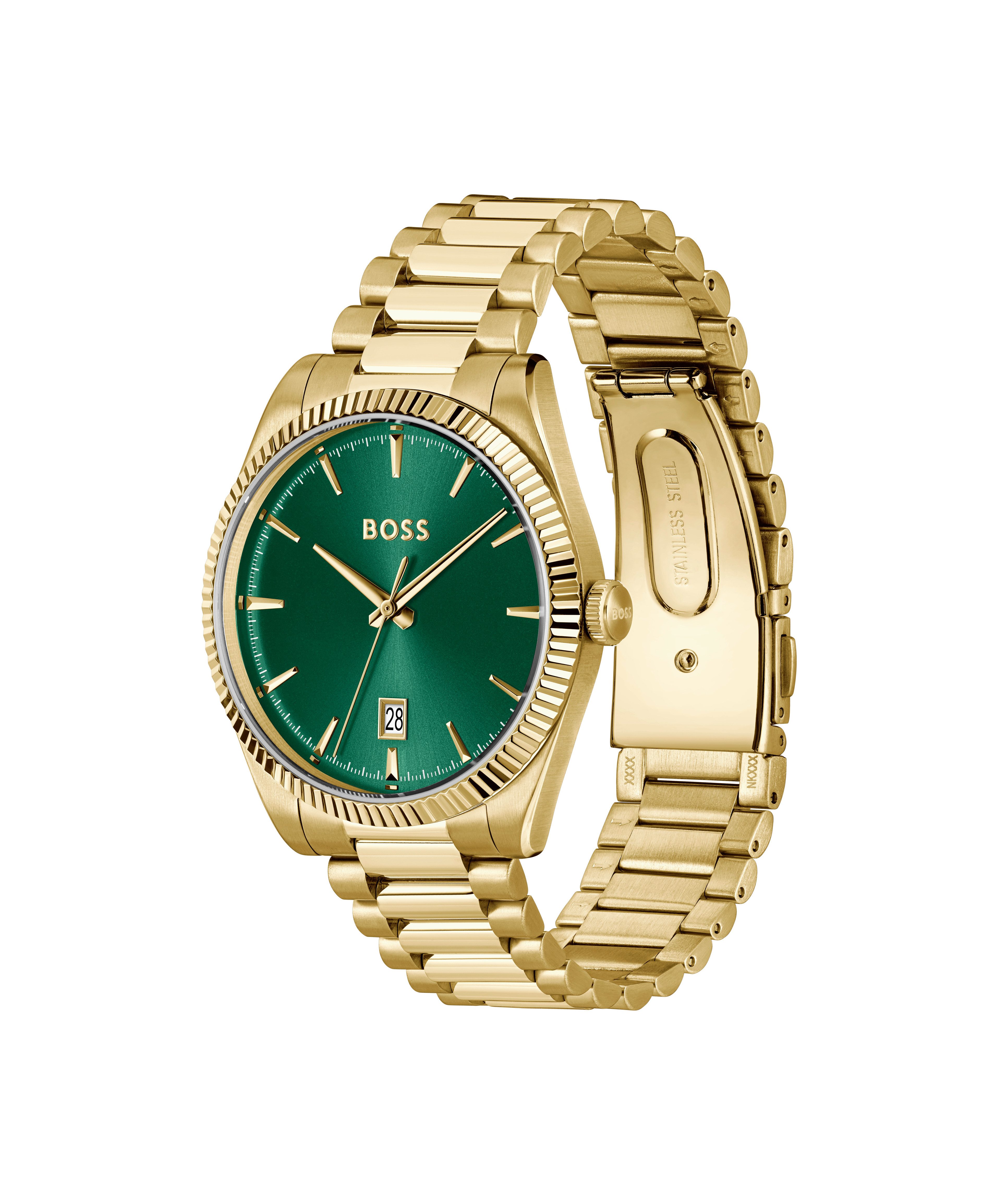 BOSS Quarzuhr CHESWICK 1514355, (Farberweiterung), Armbanduhr, Herrenuhr, Edelstahlarmband, analog, Tag