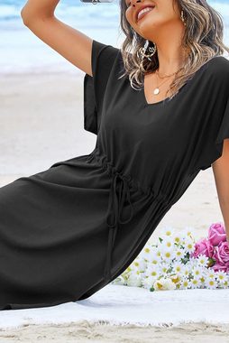 ZWY Dirndl Sommerkleid Damen einfarbig Minikleid Tunika-Kleid Lose Strandkleid