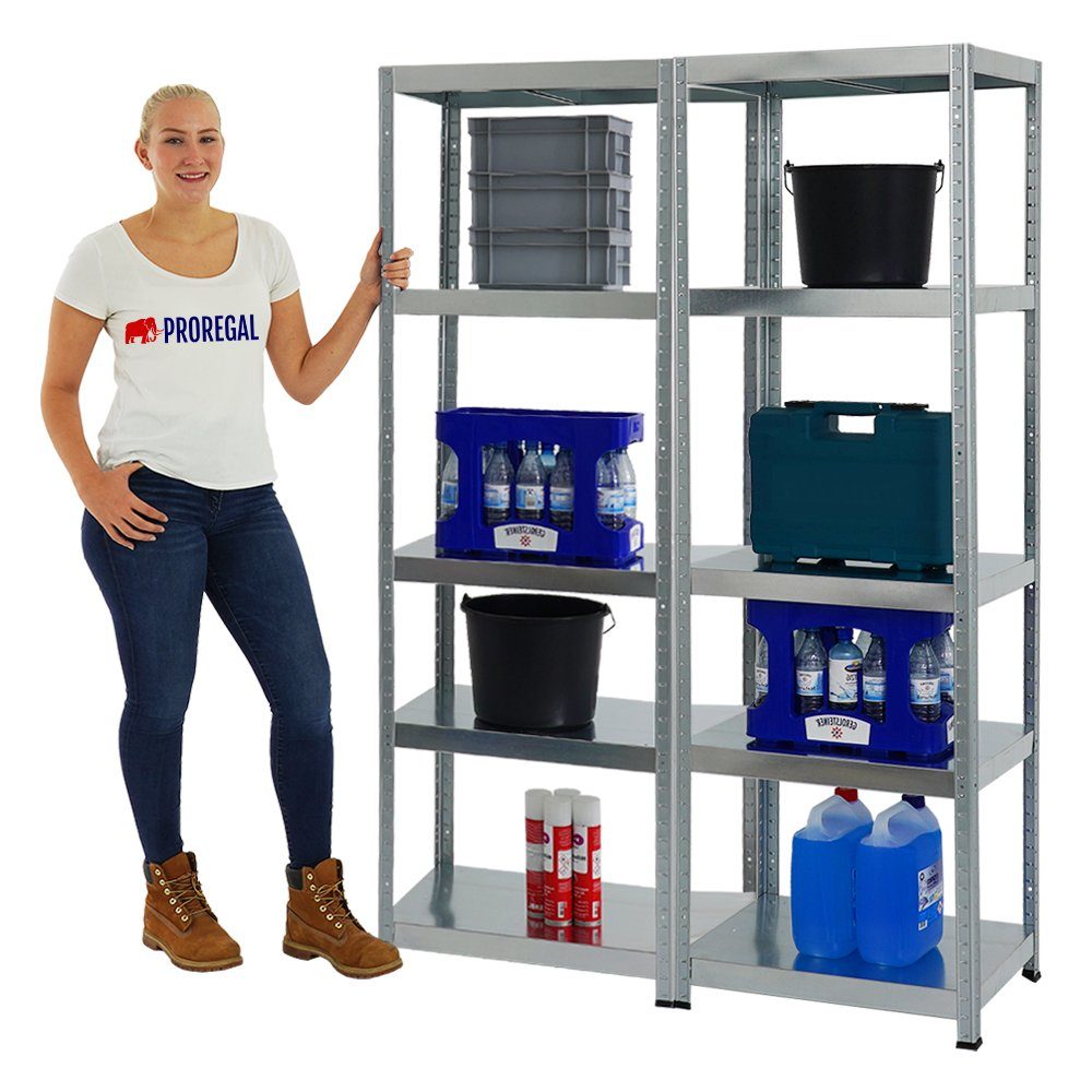 PROREGAL® Schwerlastregal MegaDeal 2x Lagerregal STEEL EAGLE 180x60x40cm Fachlast 130kg Verzinkt, 2-tlg., Stabiles Kellerregal Lastenregal Garagenregal Metallre – Bild 3 von 5