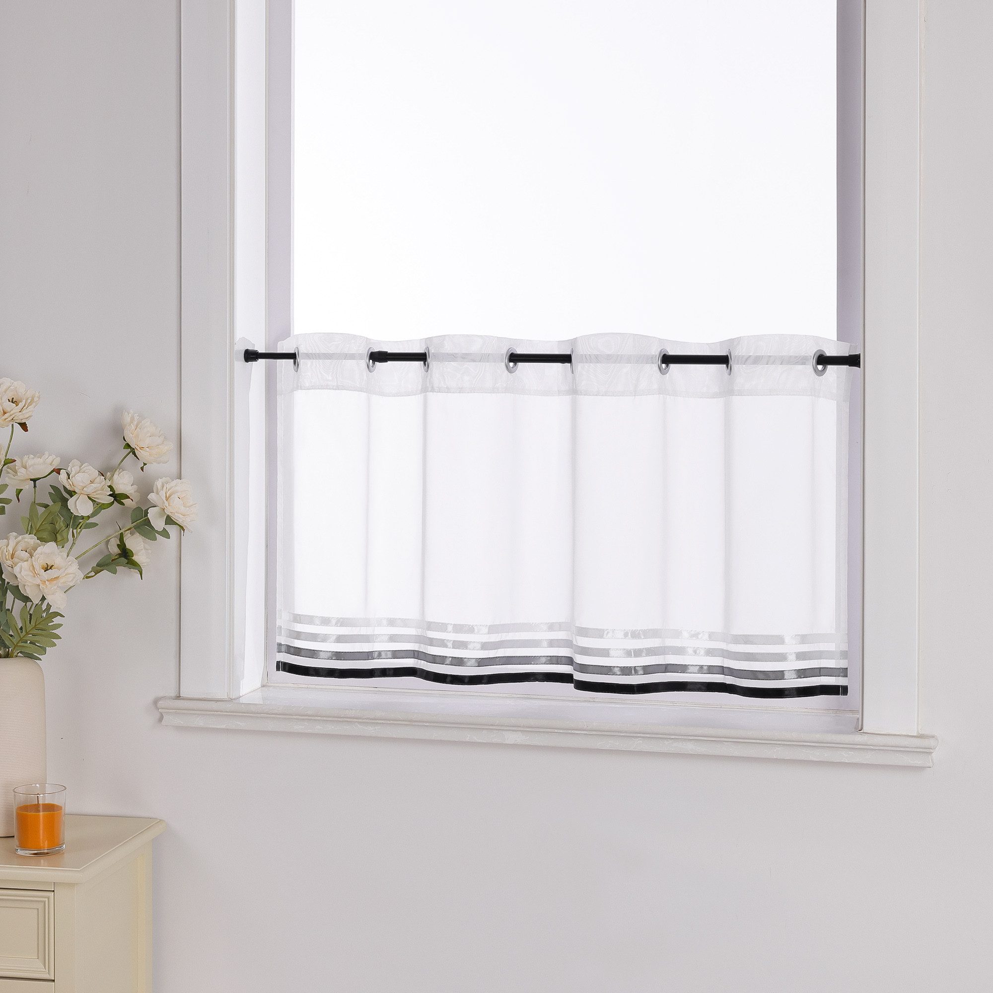 Yujiao Mao Scheibengardine (1 St), Ösen, transparent, mit Satinband, Voile günstig online kaufen