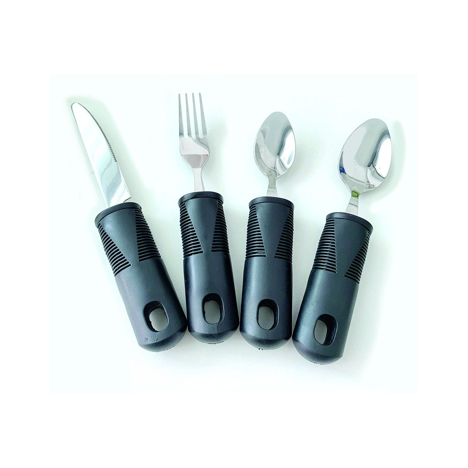 Sundo Homecare Besteck-Set Besteck SET PRAKTISCH mit großem Griff 4-teilig Messer Gabel Esslöffel (4-tlg), Edelstahl, Griff TPR