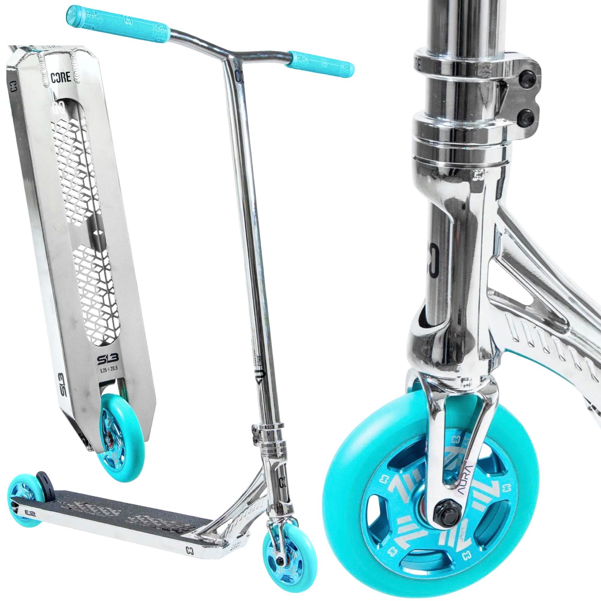 Stuntscooter CORE SL3 Stunt-Scooter Park H=92,5cm Chrome/Teal