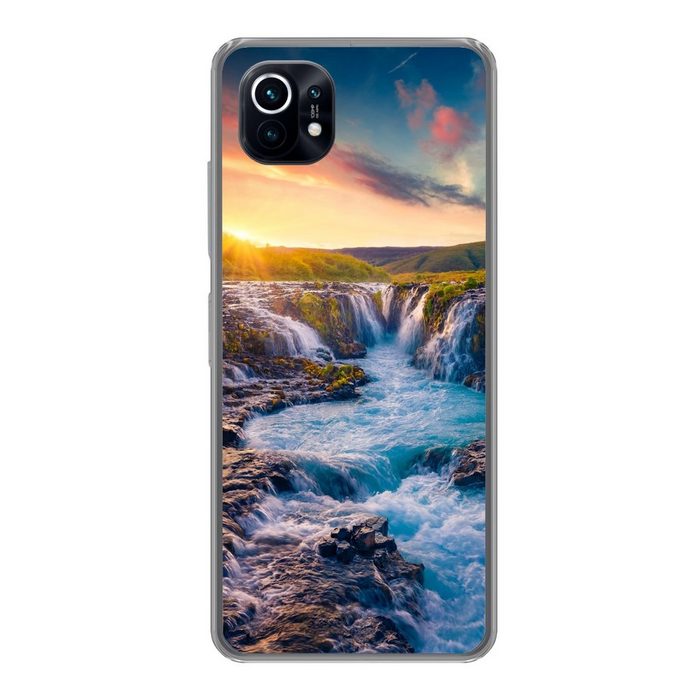 MuchoWow Handyhülle Wasserfall - Pflanzen - Moos - Landschaft - Sonnenuntergang - Fels Phone Case Handyhülle Xiaomi Mi 11 Silikon Schutzhülle