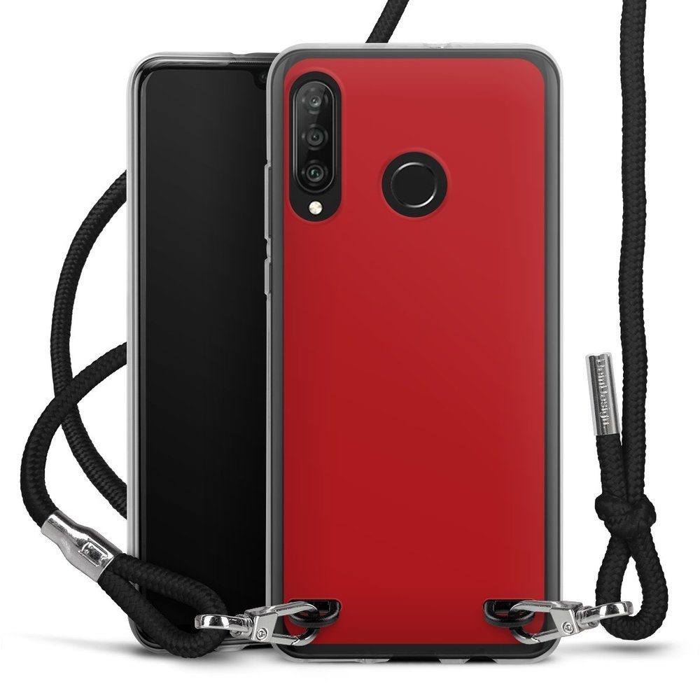 DeinDesign Handyhülle Rot einfarbig Farbe Karminrot, Huawei P30 Lite Handykette Hülle mit Band Case zum Umhängen