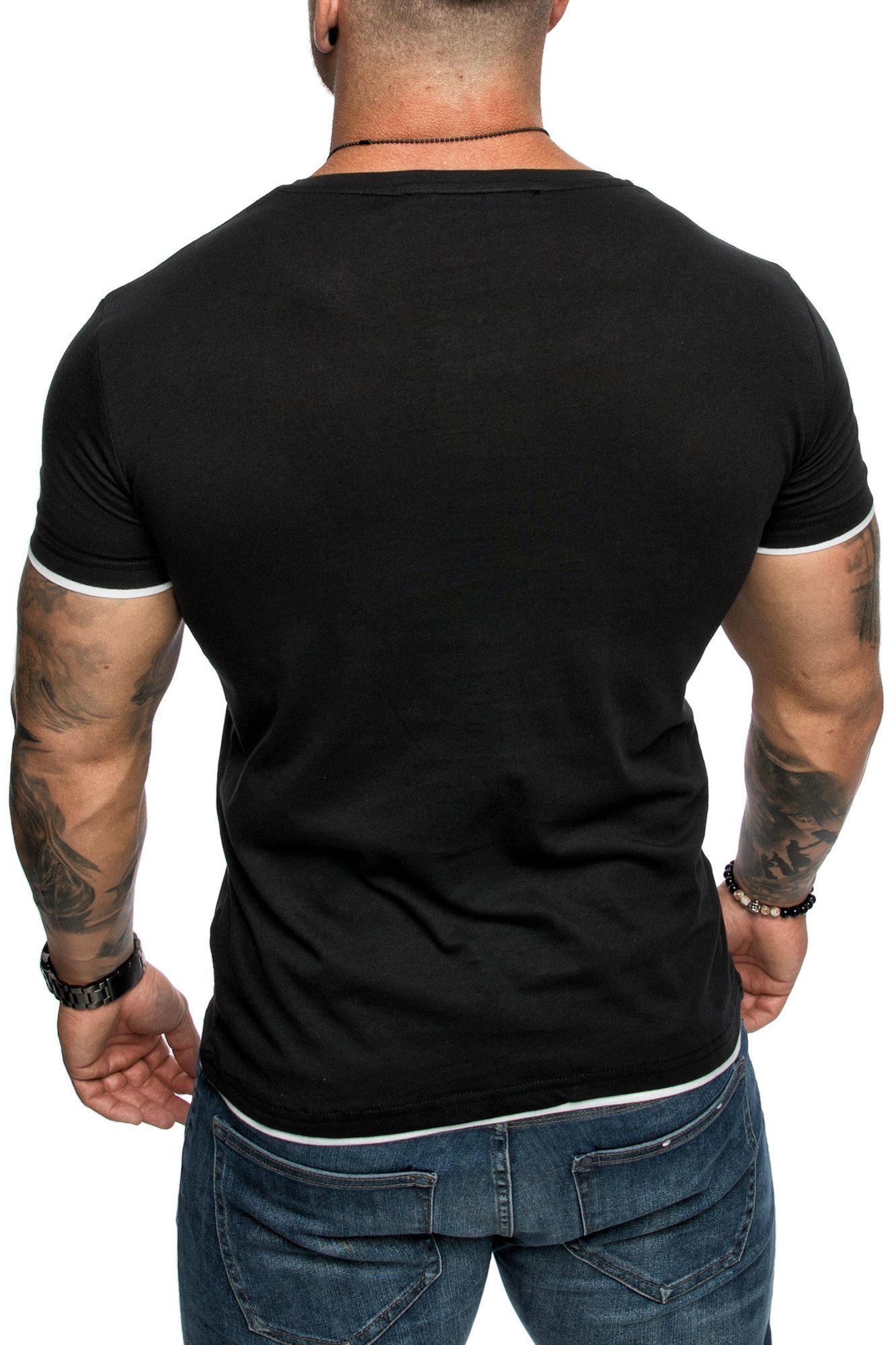 Amaci&Sons T-Shirt LAKEWOOD Herren Slim-Fit Basic Shirt Doppel Farbig mit Rundhalsausschnitt