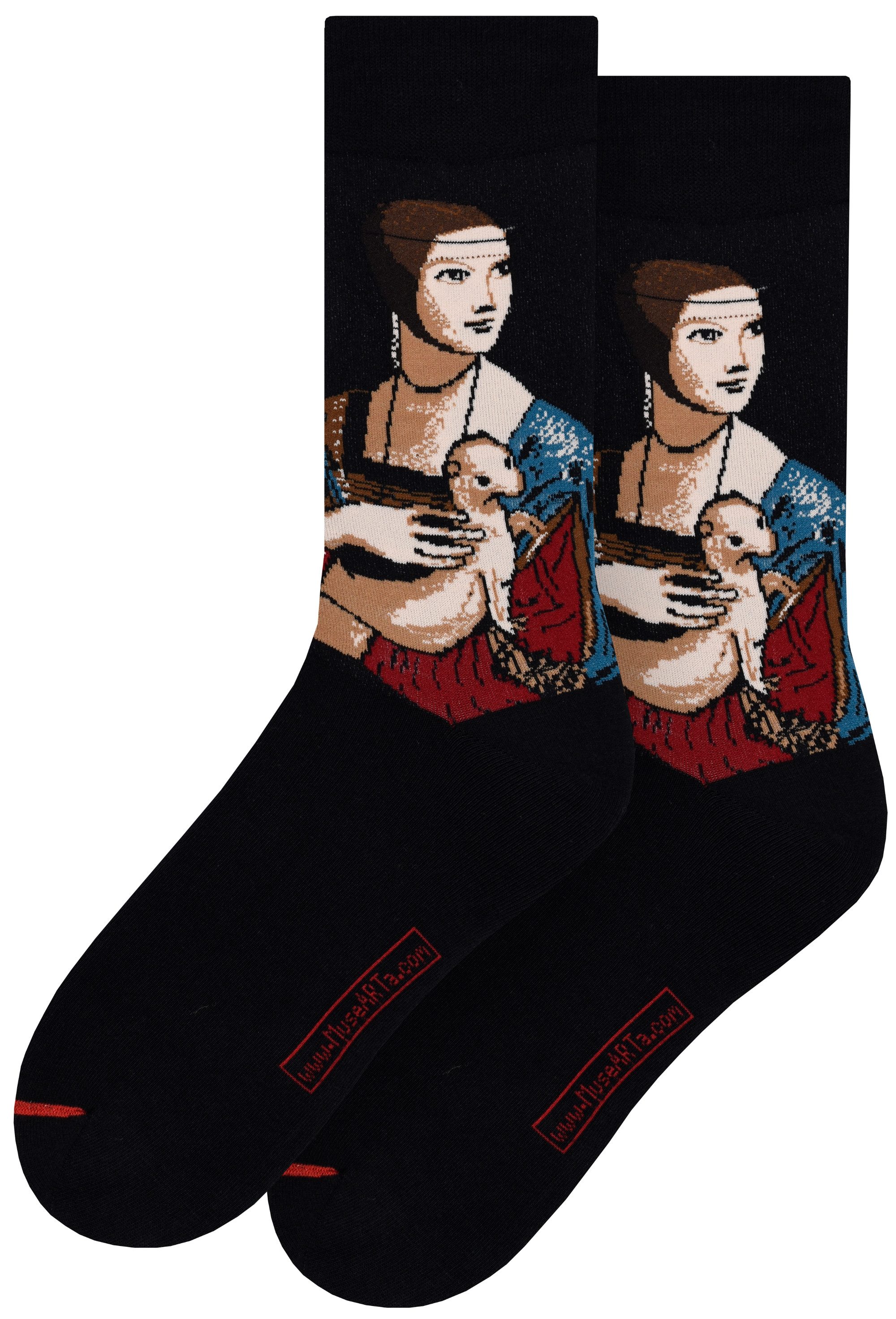 MuseARTa Langsocken Leonardo da Vinci - Dame mit dem Hermelin (Packung, 1-Paar, 1 Paar) Kunstwerke Socken Strümpfe, Herren oder Damen Socken Kunst-Motiv