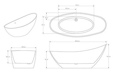 Bernstein Badewanne VICE, (modernes Design / Acrylwanne / Sanitäracryl / mit Siphon), freistehende Wanne / Farbe wählbar / 183,5 cm x 78,5 cm / Acryl / Oval