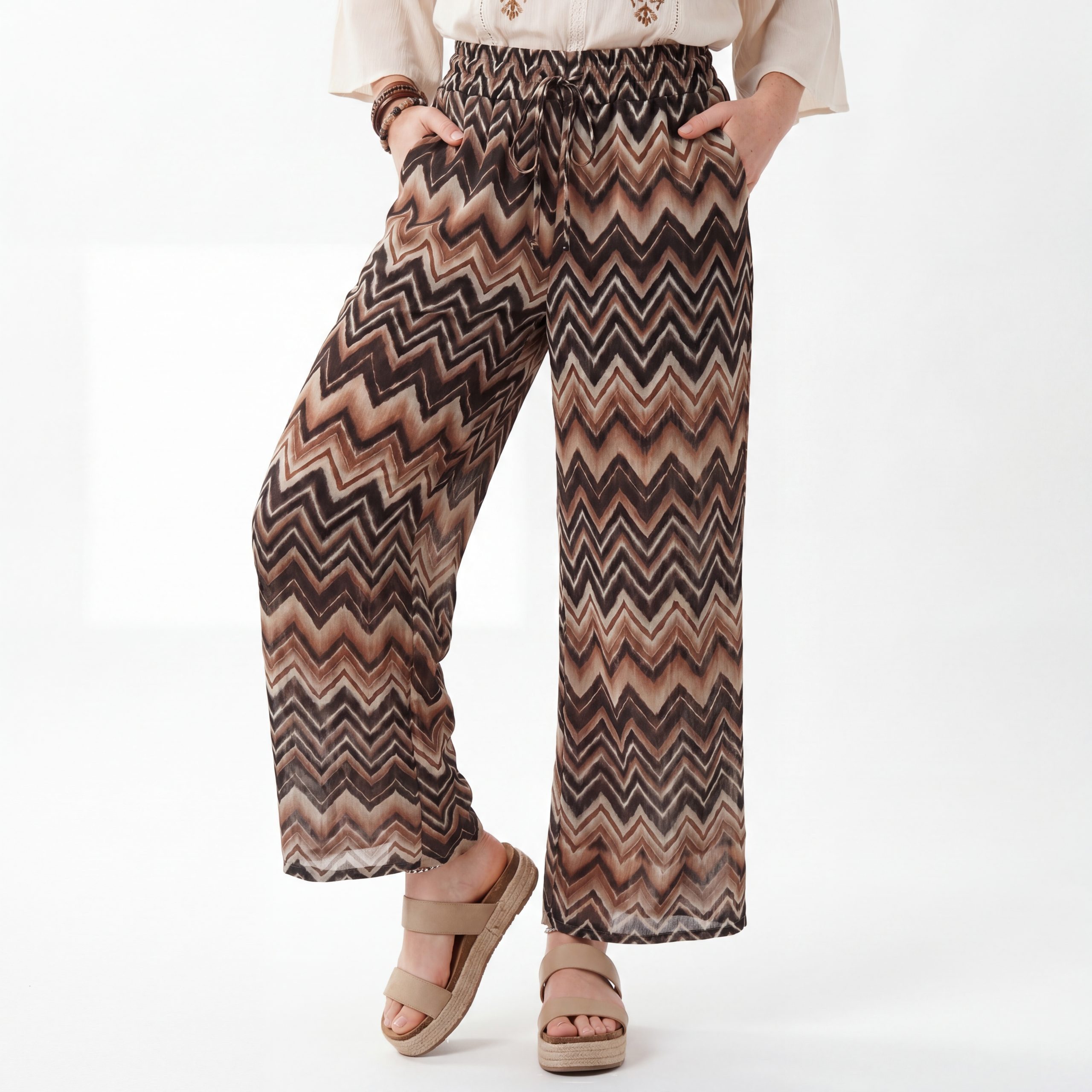 OriginalYou Palazzohose Strandhose Damen Sommerhose Allover Chevron Muster Schlupfhose Relaxed One Size 36-44 passend für (36-40 relaxed, 40-44 regular)