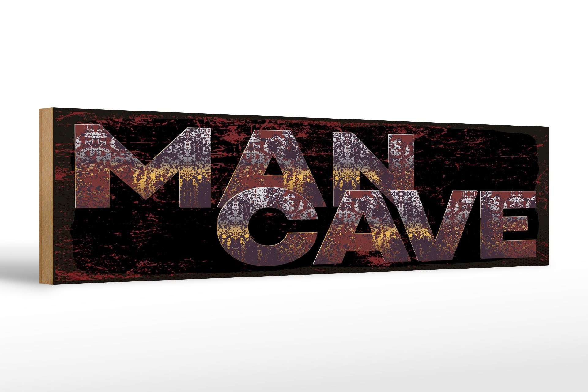Femer GmbH Holzbild Hinweis 46x10 cm Man cave rotes, (1 St), Glatte Holzfaserplatte (MDF), vorn beschichtet