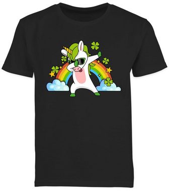 Shirtracer T-Shirt Dabbendes Einhorn Kleeblatt Regenbogen Anlässe Kinder