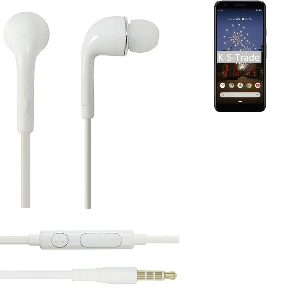 K-S-Trade für Google Pixel 3a In-Ear-Kopfhörer (Kopfhörer Headset mit Mikrofon u Lautstärkeregler weiß 3,5mm)