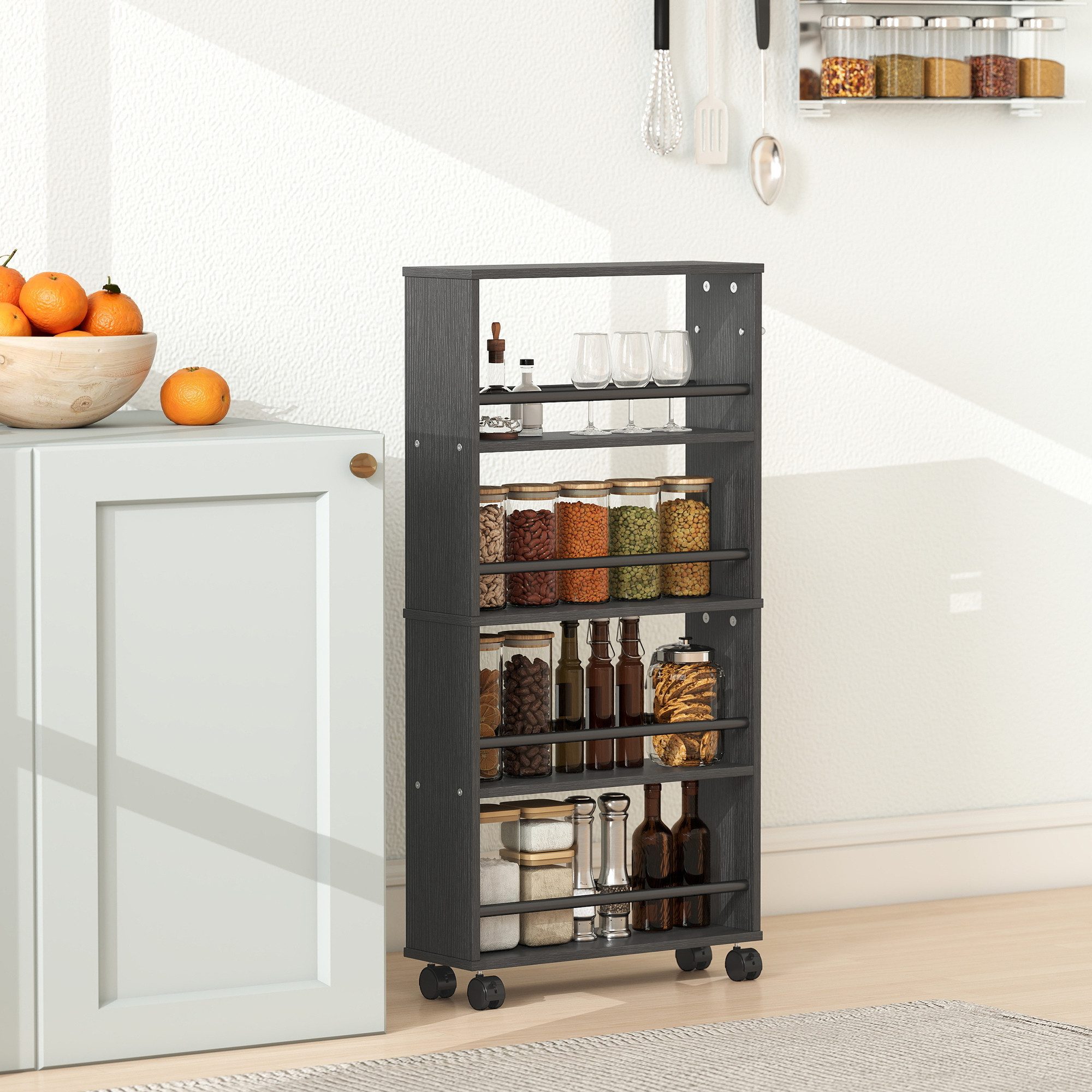 HOMCOM Servierwagen Rollwagen mit 4 Etagen, (Aufbewahrungswagen, 1 St., Küchenwagen), für Küche, Wohnzimmer, Schwarz