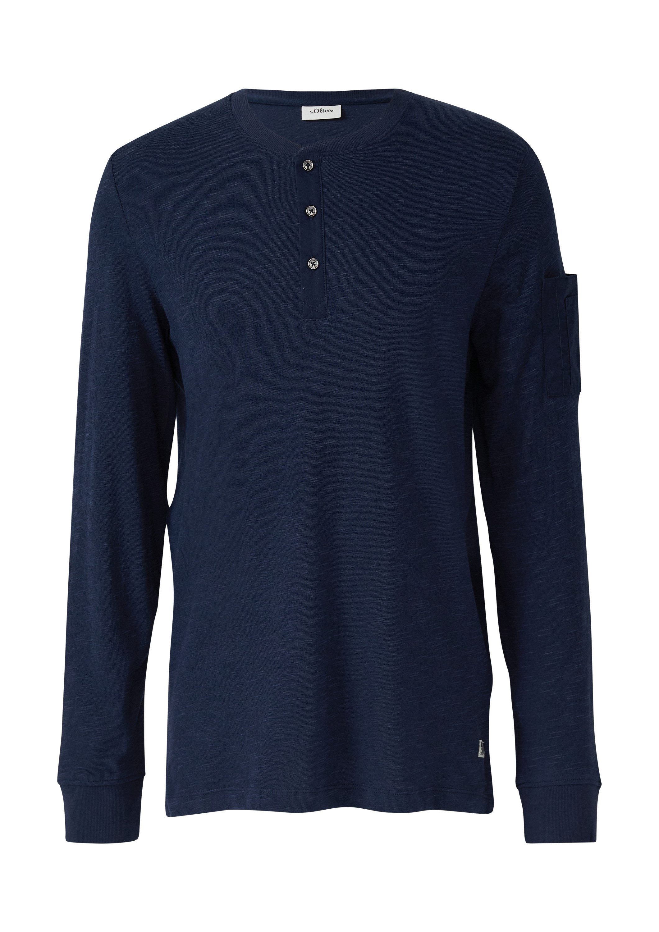 s.Oliver Langarmshirt T-Shirt Henley-Longsleeve mit Flammgarnstruktur und Ärmeltasche