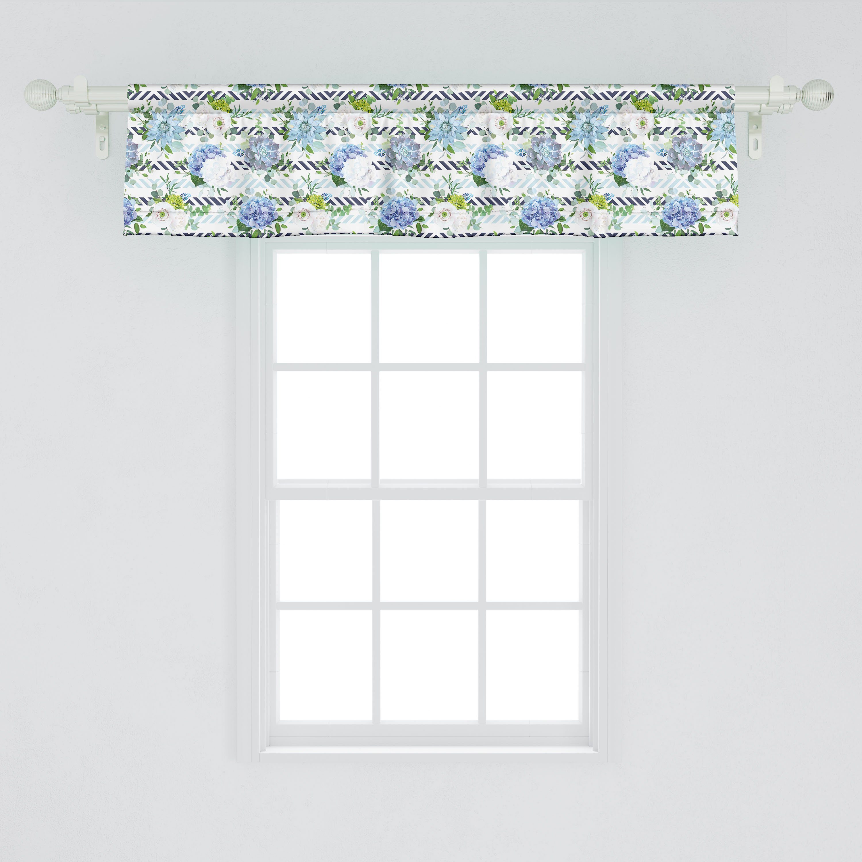 Microfaser, Frische Scheibengardine Vorhang für mit Schlafzimmer Volant auf Abakuhaus, Blumen Küche Stangentasche, Streifen Dekor Hortensie