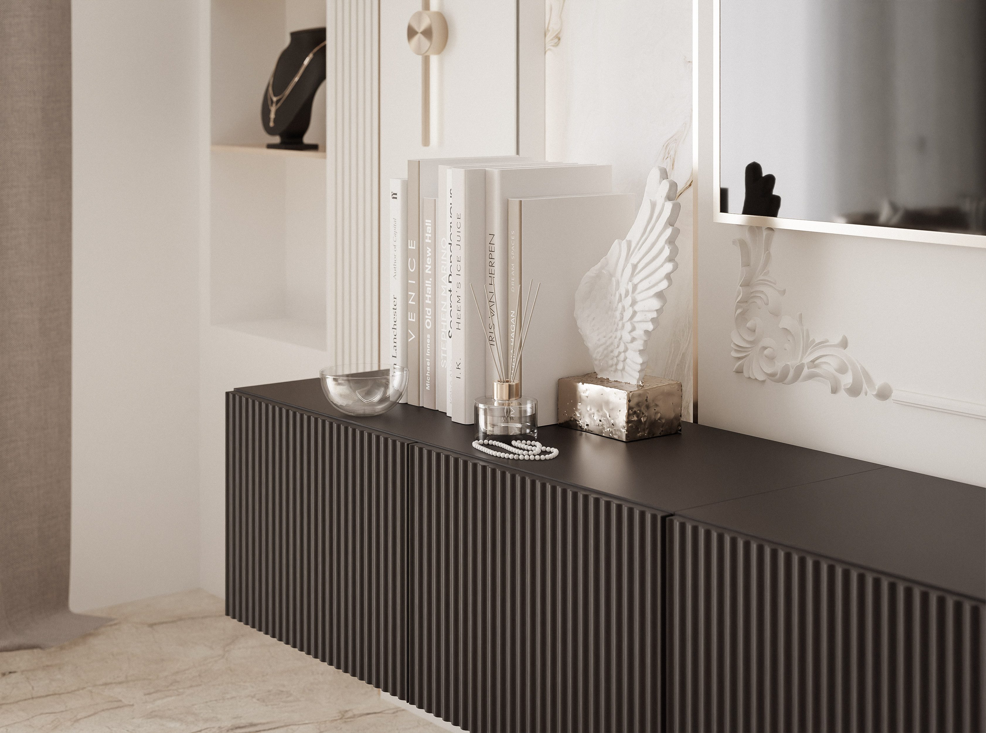 yourhouse24 Lowboard TV ANGEL 300 mit LED-Beleuchtung – Geriffelte Fronten – Bild 5 von 5