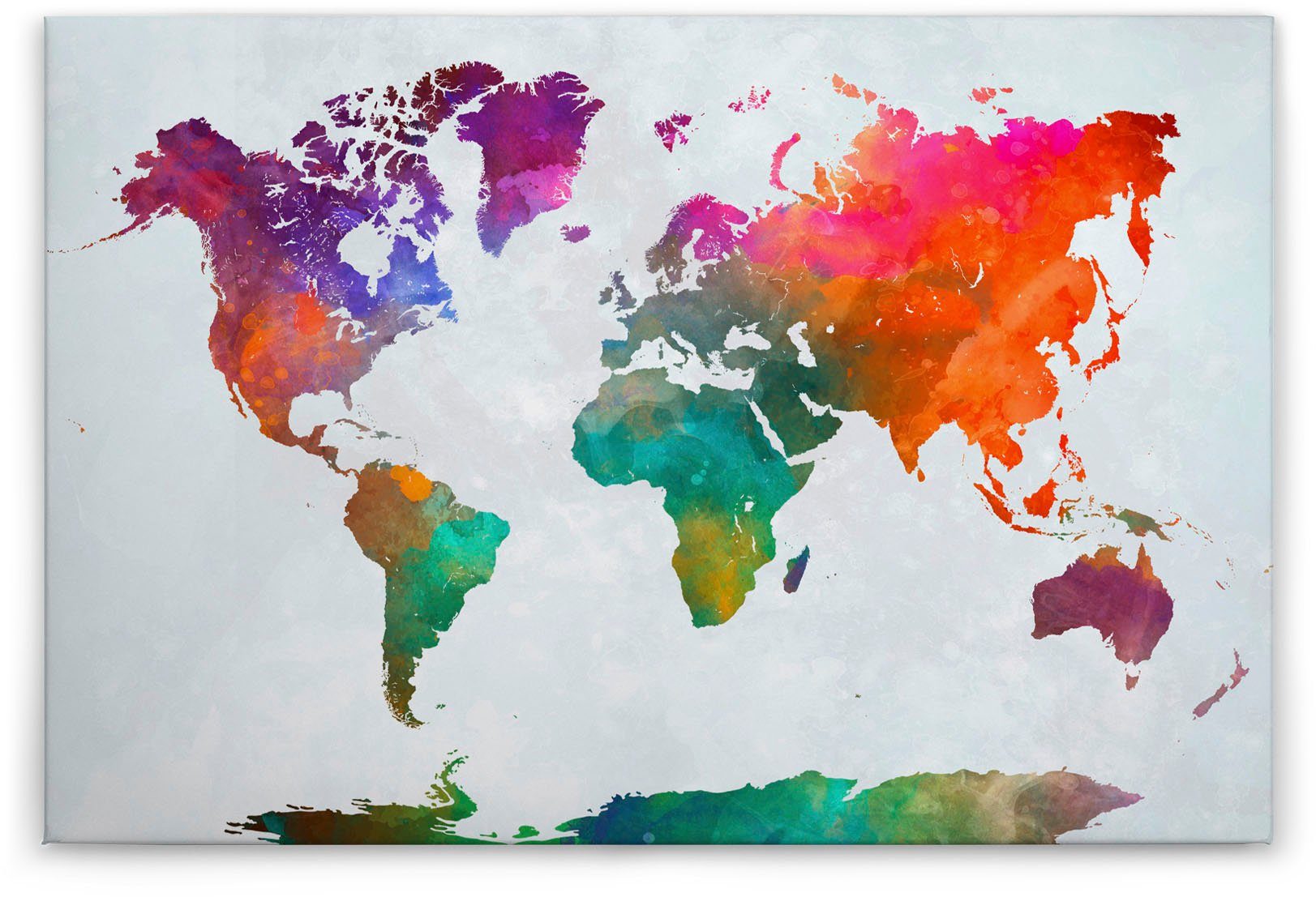 A.S. Création Leinwandbild Global Map, Kinder, Kunst, Weltkarte (1 St), Atlas Weltkarte Bunt Aquarell Keilrahmen Leinwand-Bild Wohnzimmer Wand