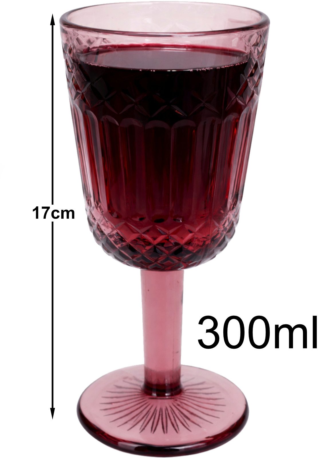 Koopman Weinglas Weinkelch Trinkglas Trinkkelch 300ml Rosa Glas 6er Set, 6-tlg., Glas, mit Muster im Glas, Rosafarbend, 300ml je Kelch, Modern, Standsicher