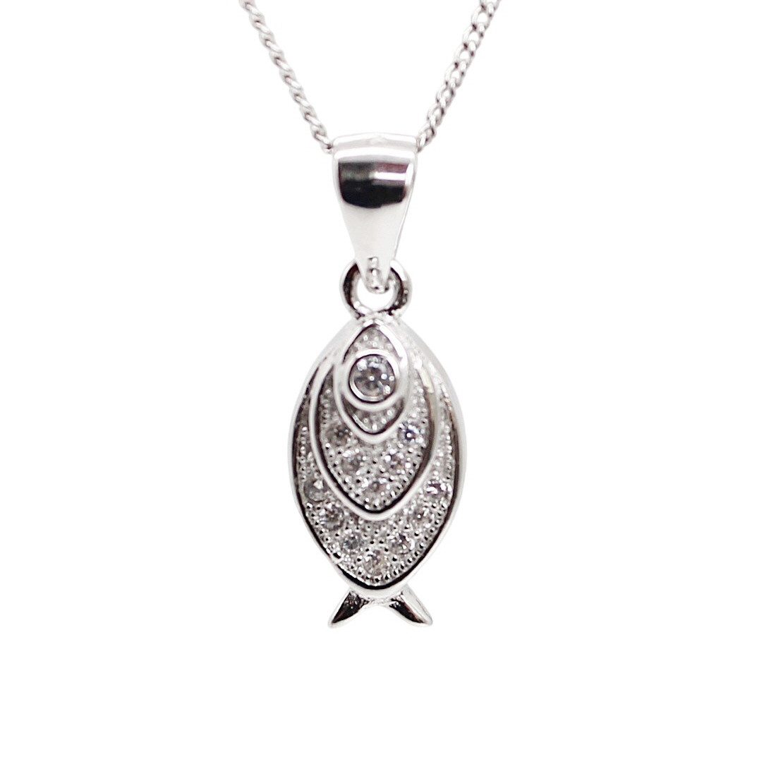 Silberkette Damen Kette mit Fisch Anhänger Halskette maritimer Schmuck Zirkonia