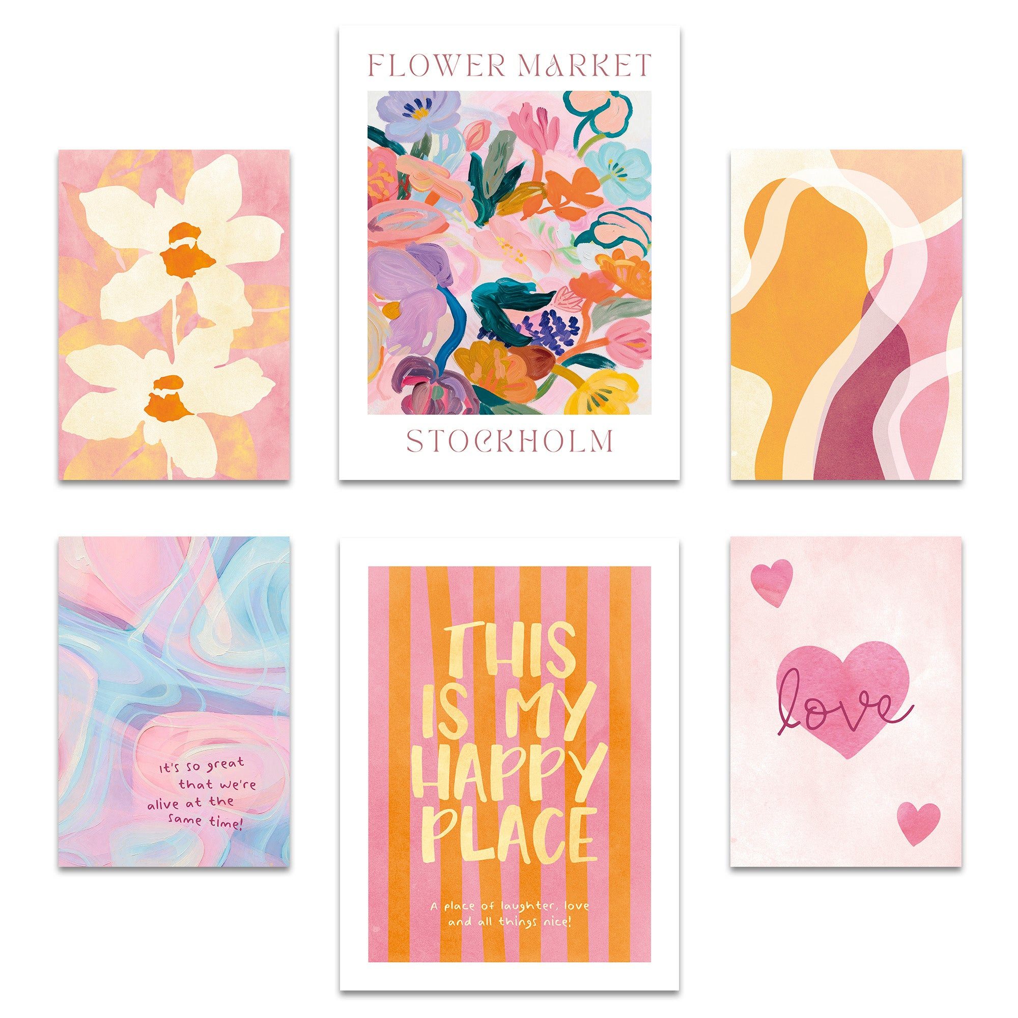 ARTFAVES Bilder-Collage Poster Set Abstract Dopamine Art I mehrteilige Bilderwand I Wandbilder, (Wandbilder modern, 6 St)