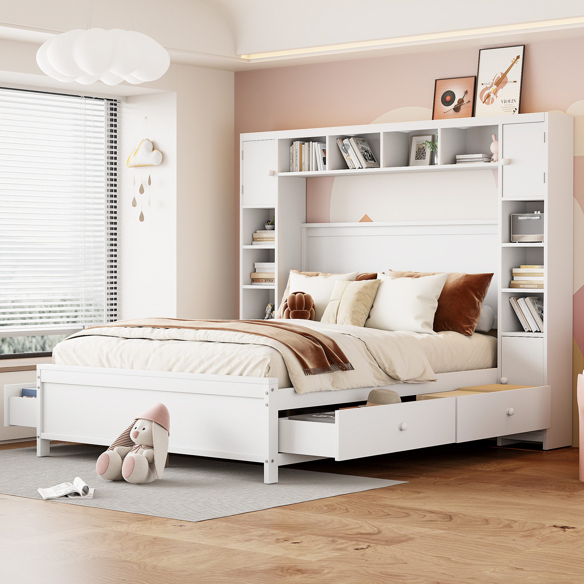 HAUSS SPOLE Holzbett 140x200 mit 4 Schubladen und großem Stauschrank, Latte günstig online kaufen
