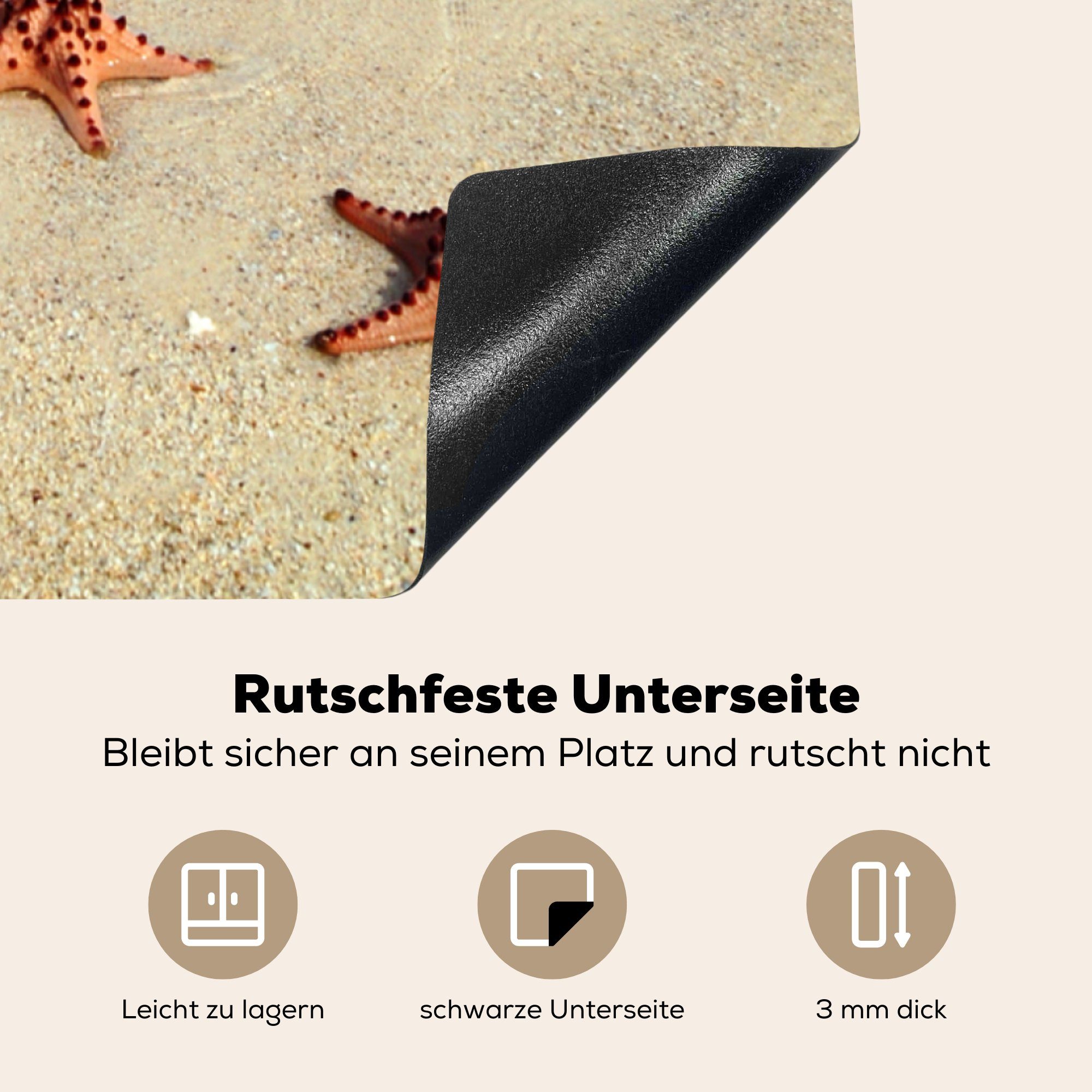 Arbeitsplatte Vinyl, Insel, Meer 78x78 Ceranfeldabdeckung, cm, tlg), MuchoWow für - - Seestern küche Herdblende-/Abdeckplatte (1