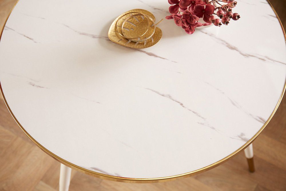 gold Acrylglas / · · gold rund | | Wohnzimmer Marmor-Design weiß weiß weiß, Couchtisch Metall-Beine · 2-St), weiß Ø60cm riess-ambiente (Set, PARIS ·