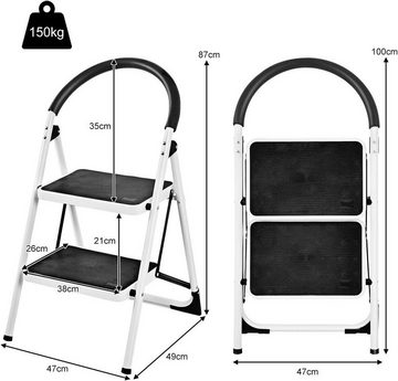 KOMFOTTEU Trittleiter Stufenleiter, aus Stahl, klappbar, 2-Stufen