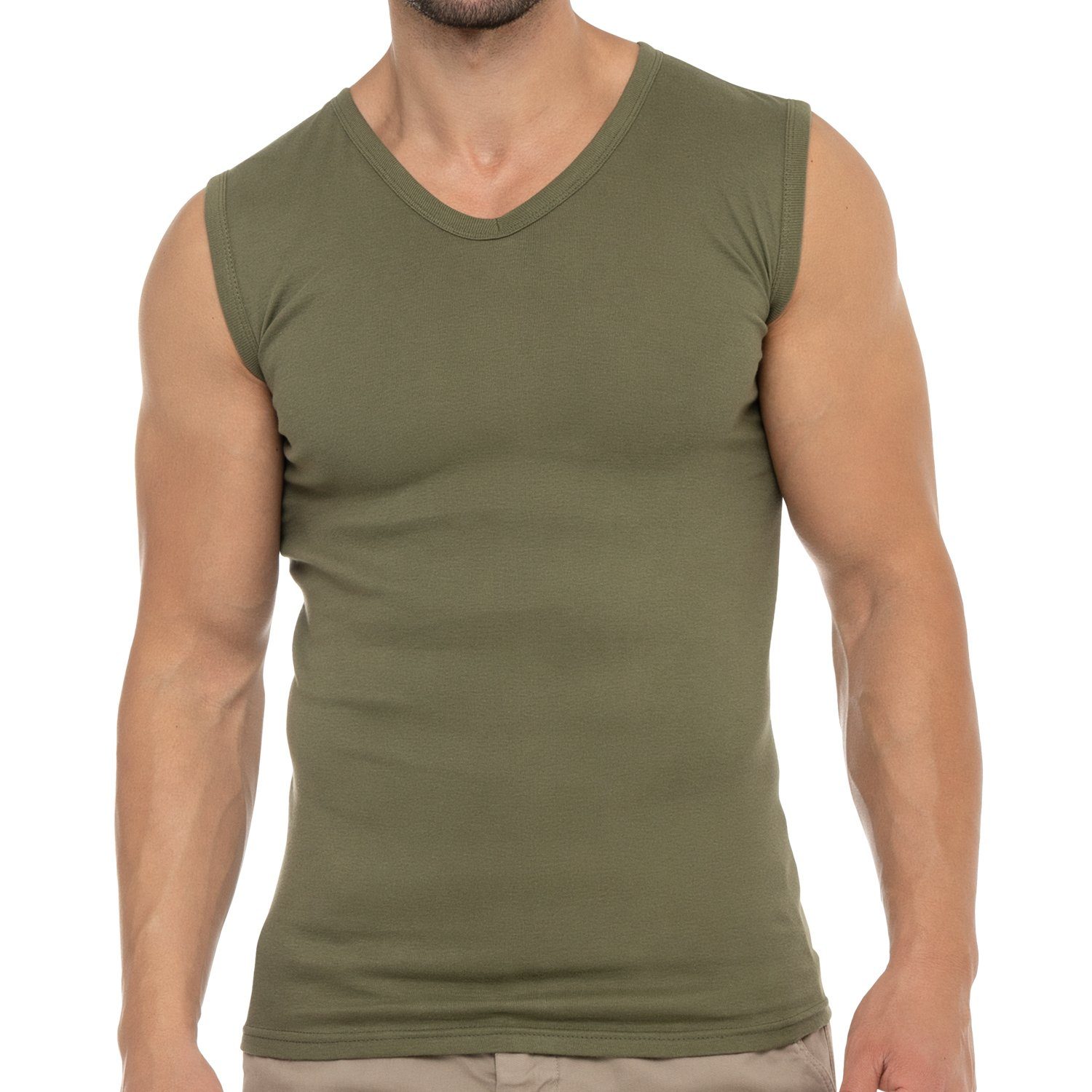 celodoro Unterhemd Herren Business Muskelshirt V-Neck, Feinripp, Baumwolle Olive