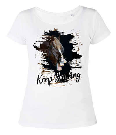 Tini - Футболки T-Shirt Pferde Motiv Damen hochwertiges Damen Shirt aus weicher Baumwolle, Pferde Damenshirt Motiv : Keep smiling