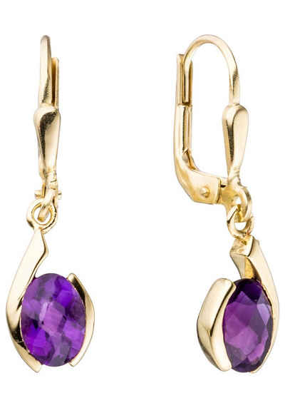 JOBO Paar Ohrhänger, 333 Gold mit Amethyst