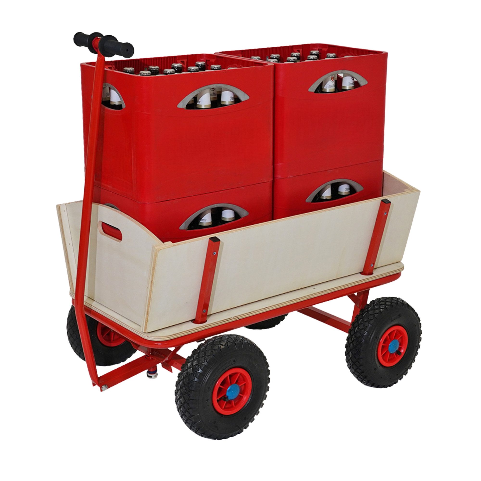 PROREGAL® Bollerwagen Handwagen Transportwagen BOLLY Pro HxBxT 97x60x94cm Traglast 150kg Rot, Robuster Handwagen mit abnehmbaren Seitenwänden 10-Zoll-Luftreifen – Bild 5 von 5