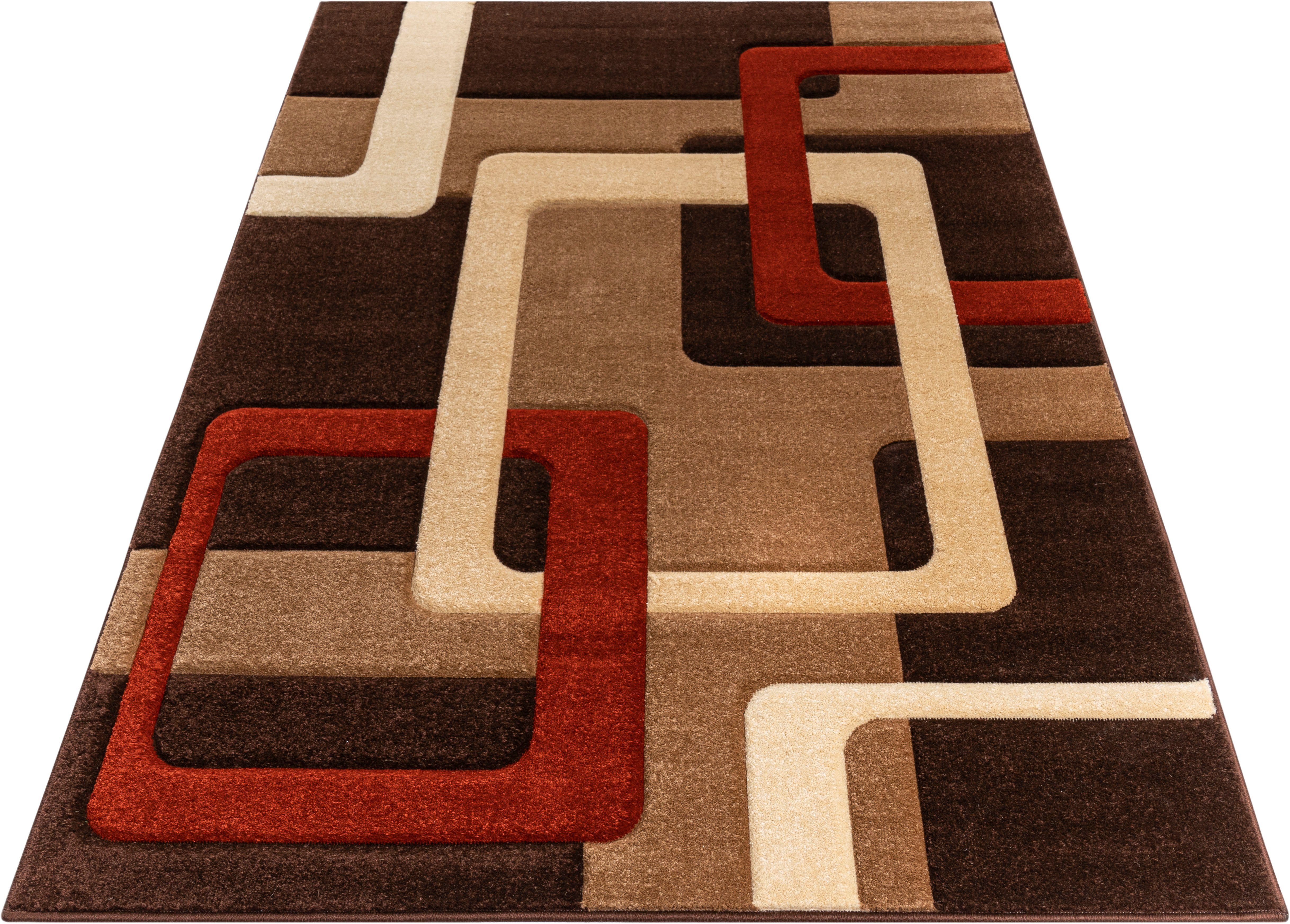 Teppich Maxim, my home, rechteckig, Höhe: 13 mm, Hoch-Tief-Effekt, Kurzflor, 3D-Design kastanie/braun