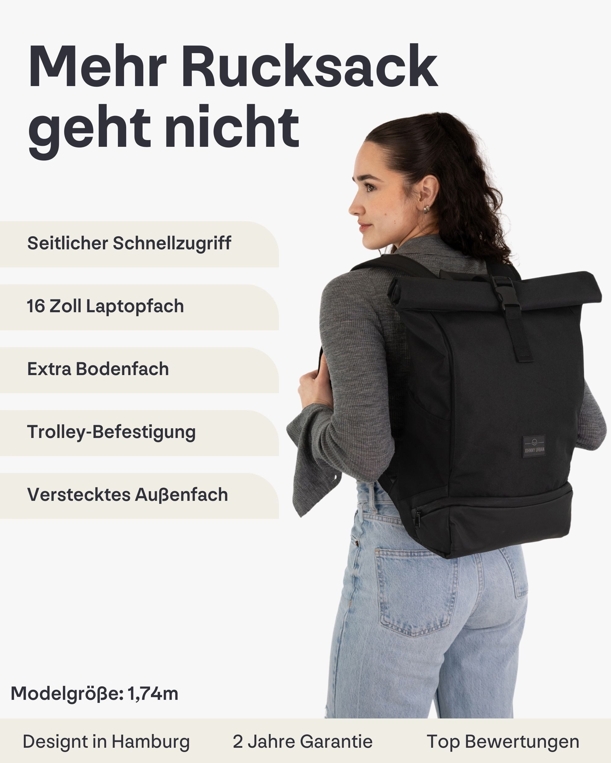 Johnny Urban Cityrucksack Allen Medium Rolltop mit Laptopfach (1-tlg), Wasserabweisend
