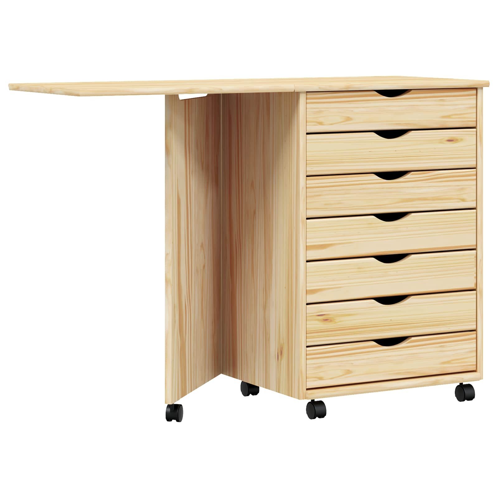 vidaXL Rollcontainer Rollwagen mit Schreibtisch MOSS Klarlack 105,5 x 39 x 74,5 cm, (1 St)