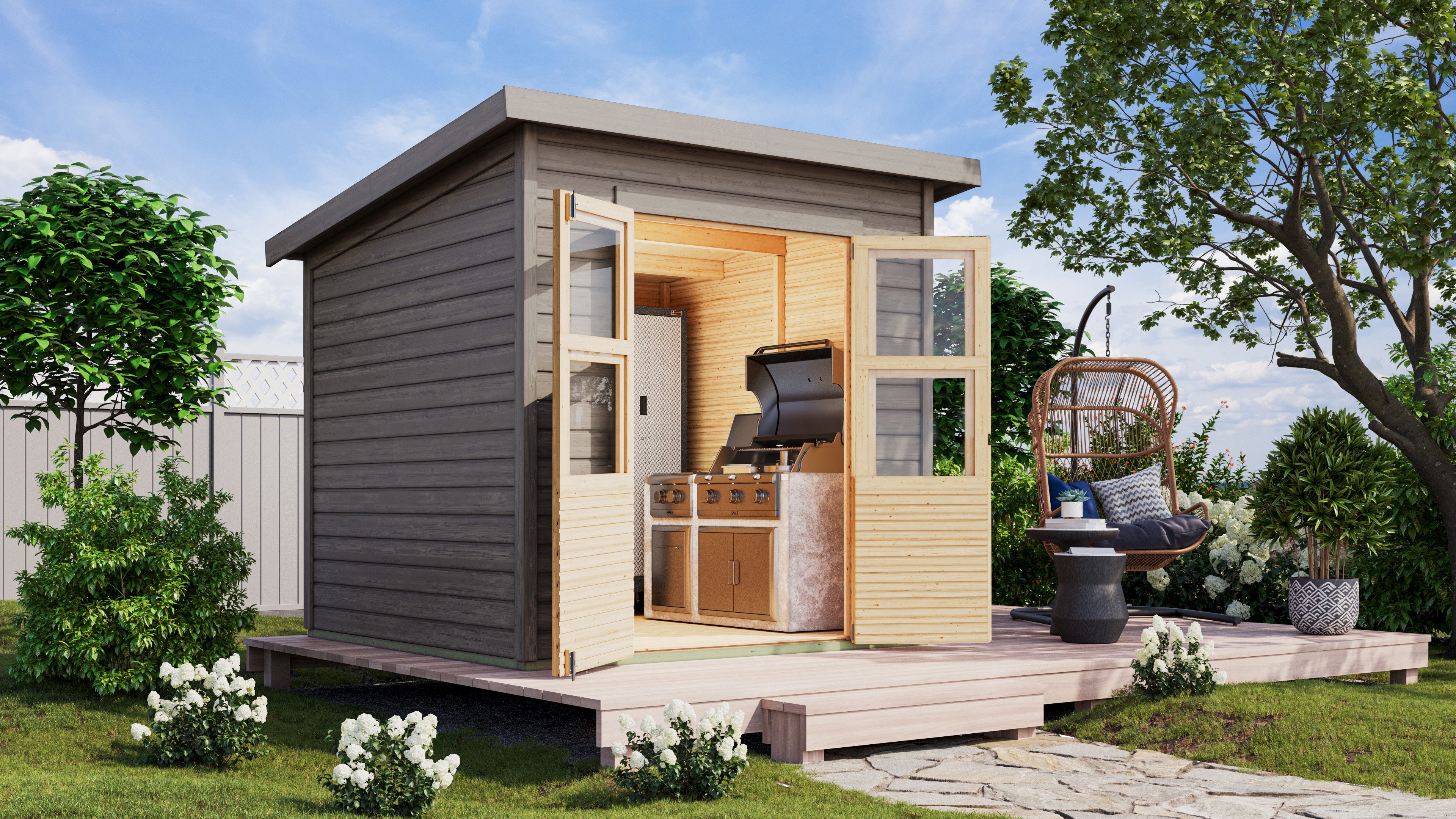 Karibu Gartenhaus »Merseburg 4« vorvergraut, BxT: 212x214 cm, aus Fichtenholz, farbig lasiert