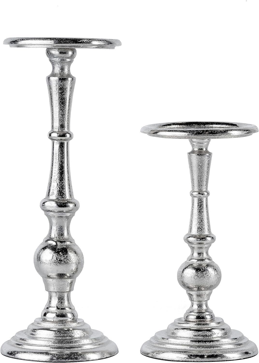 MichaelNoll Kerzenständer Kerzenständer 2er Set Silber Deko Stumpenkerzen - H 24 und 34 cm