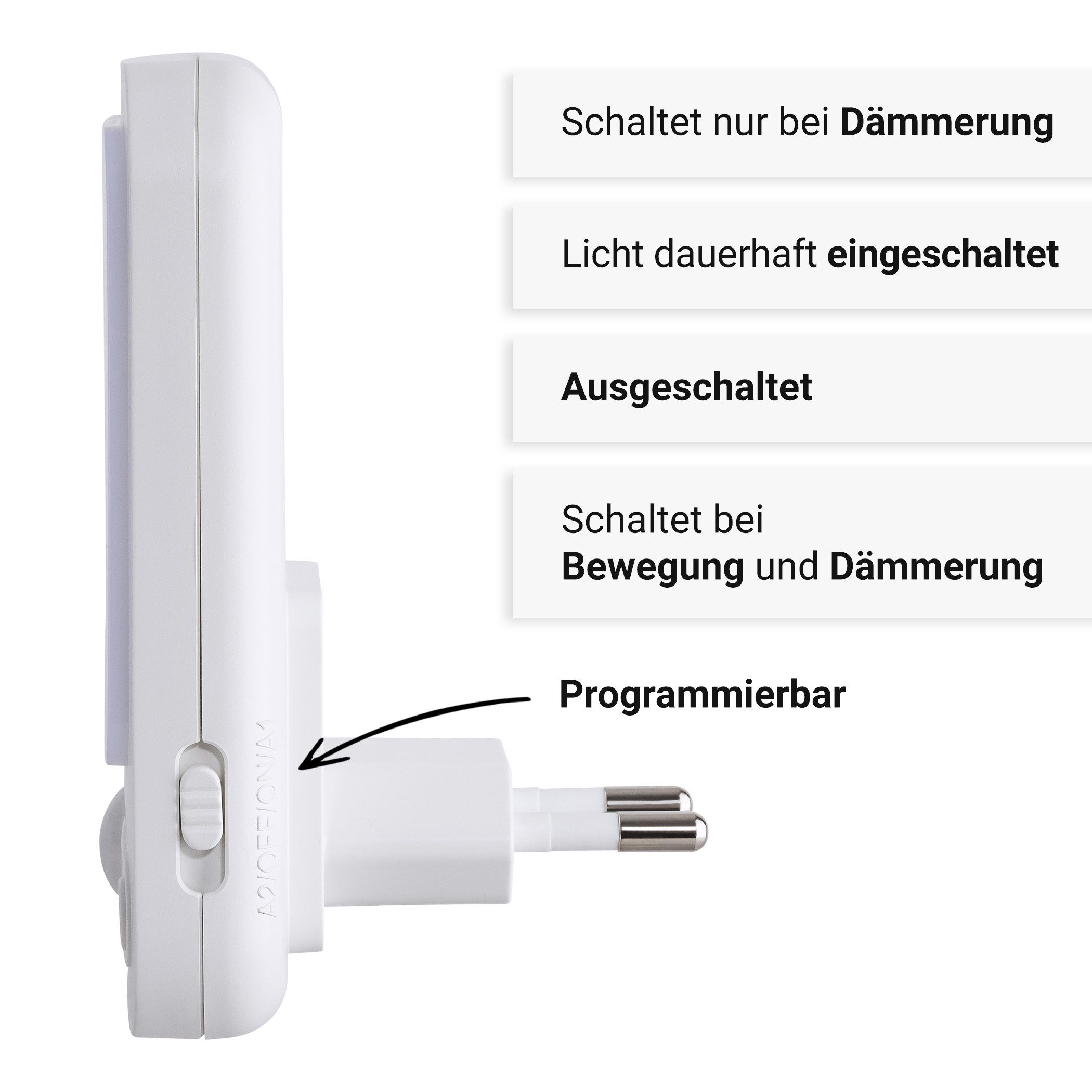 SEBSON LED Nachtlicht Steckdosenlampe - Bewegungsmelder, Lichtsensor, Dimmbar, Einstellbar, LED integriert, warmweiß, Ein- und Ausschalter, Infrarot Sensor, Dämmerungssensor, 91x69x14mm
