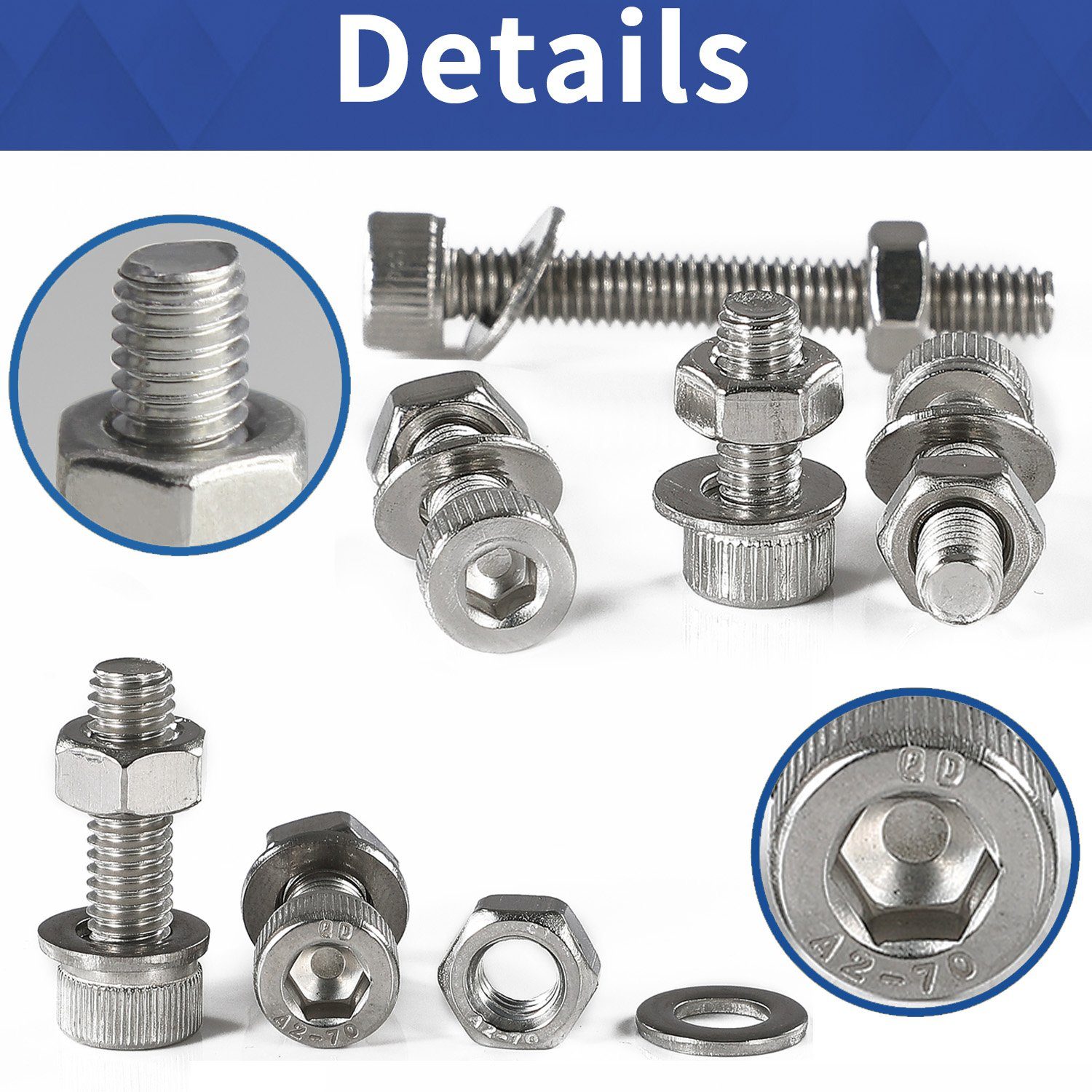 Innensechskant Muttern M4 Sortiment 813pcs M3 (813 Schrauben M2 Zylinderschrauben Set,Silber St), Schrauben-Set, Edelstahl Natsen