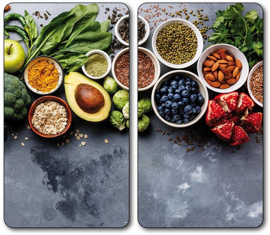 KESPER® Schneide- und Abdeckplatte Healthy Kitchen, Multi-Glasschneideplatte, ESG-Sicherheitsglas, (Set, 2 tlg), zum Schneiden und Abdecken, Maße ca. : 52 x 30 x 0,8 cm