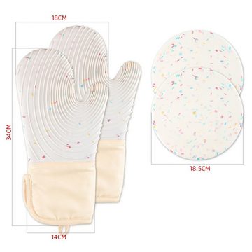 HYIEAR Topflappen Topfhandschuhe, Topflappen(Set, 4-tlg), Hitzebeständig bis 230 °C, (Rund, bestehend aus 2x Ofenhandschuh), perfekter Schutz