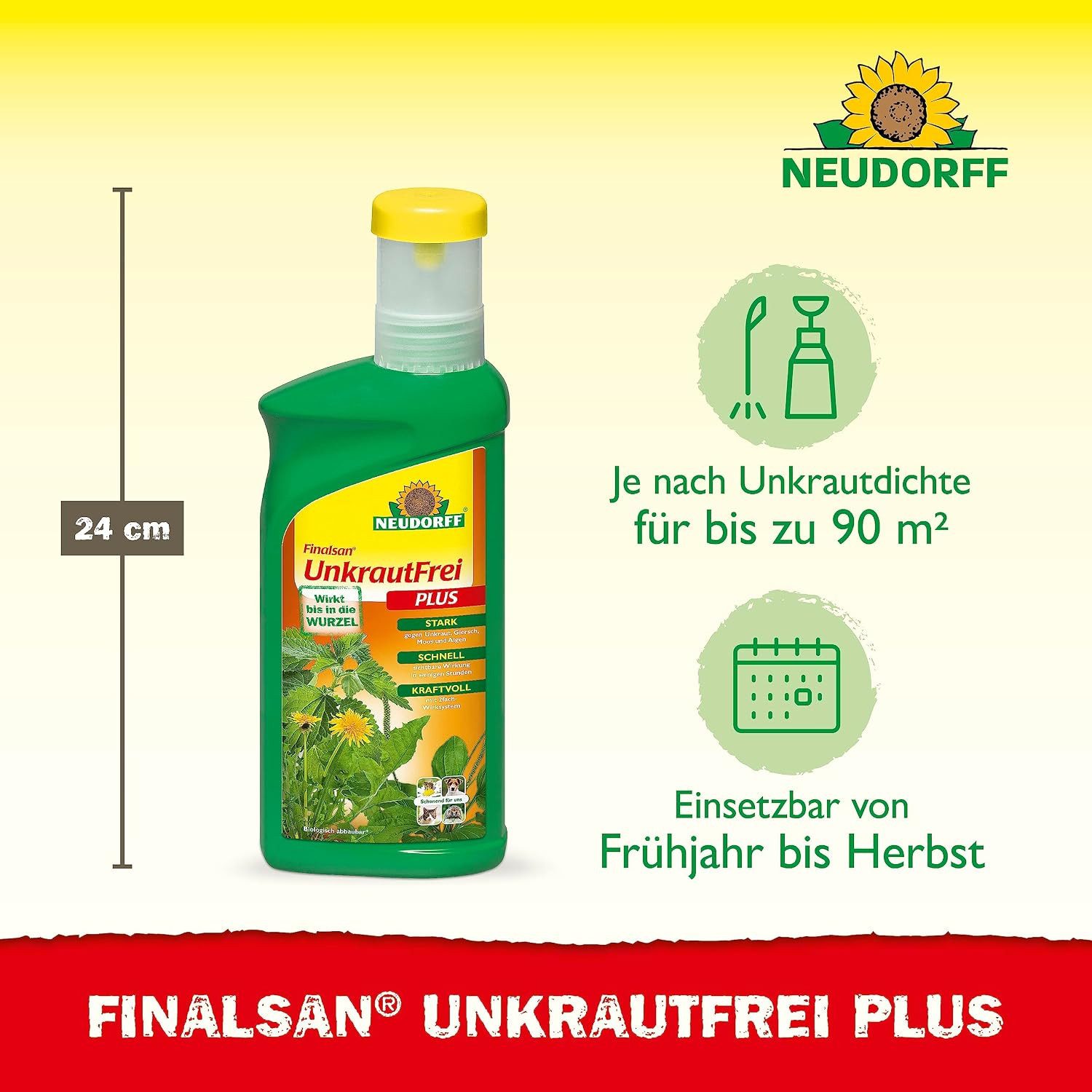 Neudorff Unkrautbekämpfungsmittel Unkrautbekämpfungsmittel Finalsan UnkrautFrei Plus 500 ml für 90 m², 500 ml, 1 St., schonend für Haustiere, Unkraut entferner ohne Glyphosat, 500 ml Konzentrat für bis zu 90 m² Einzelpackung, Glyphosatfreies Unkrautvernichter-Konzentrat mit 2-fach-Wirksystem
