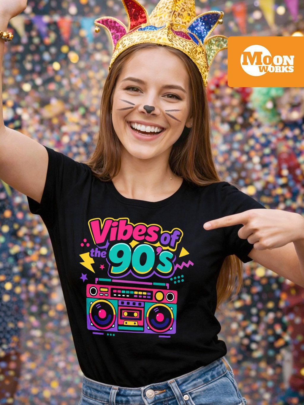 MoonWorks Print-Shirt Damen T-Shirt - Vibes of 90s Retro Design - Fasching günstig online kaufen